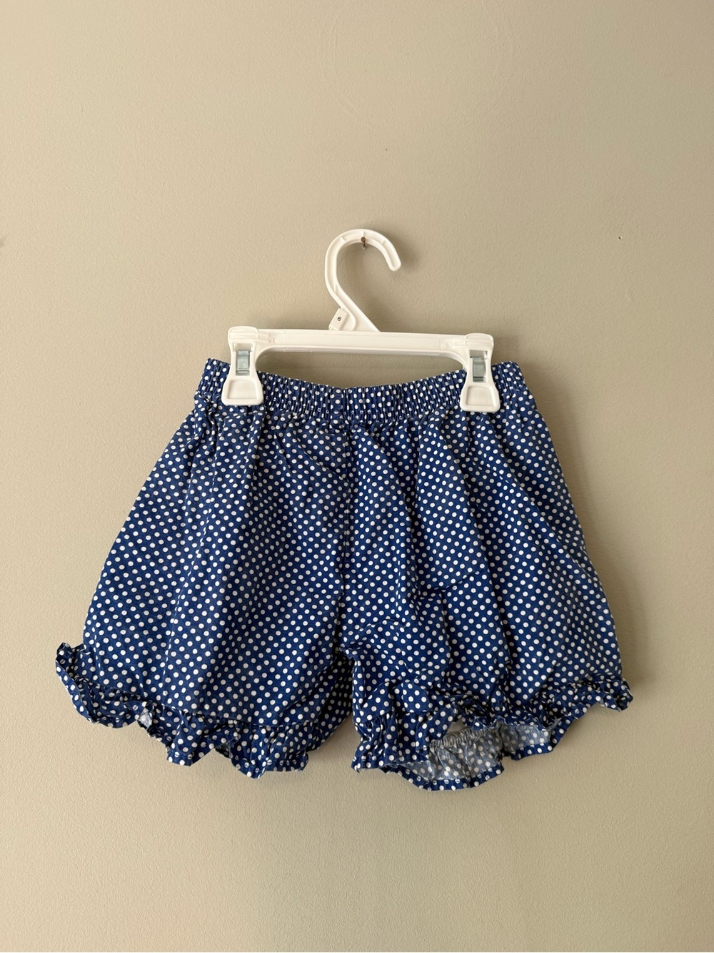 Stitchy Fish Navy Blue Polka Dot Ruffle Girls Shorts